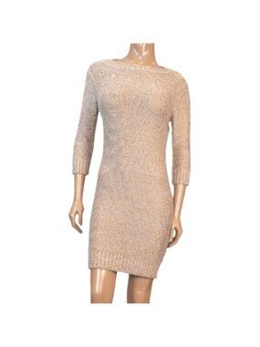 💠Costa Blanca Sequin Knit Sweater Dress Wool Angora Party Beige Gold Size Small